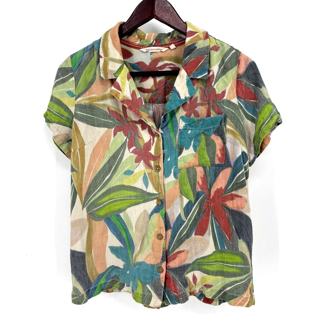 Soft Surroundings Floral Button Closure Women Shirt Size M Bohemian Tropical